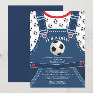 Cute Overalls SOCCER Ball Baby Shower Invitation