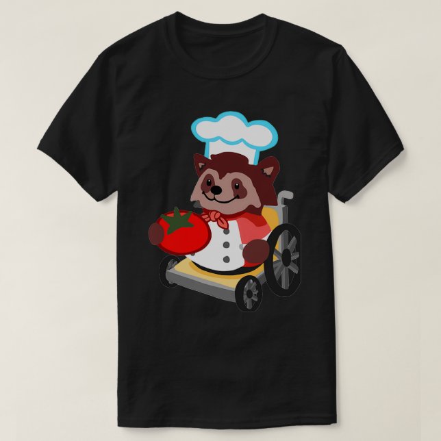 Cute Overcooked Wheelchair Racoon Chef Gift Boy G T-Shirt (Design Front)