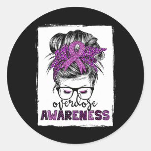 Cute Overdose Awareness Messy Hair Bun For Women Classic Round Sticker