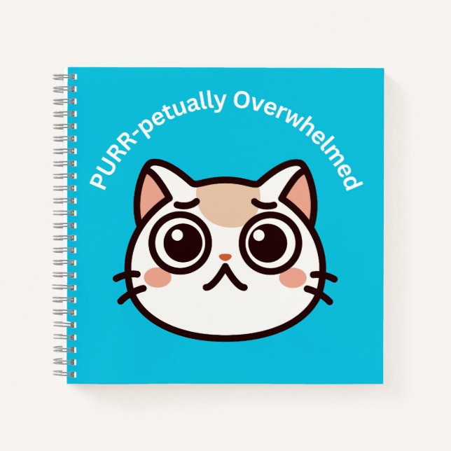 Cute Overwhelmed Cat Notebook (Front)