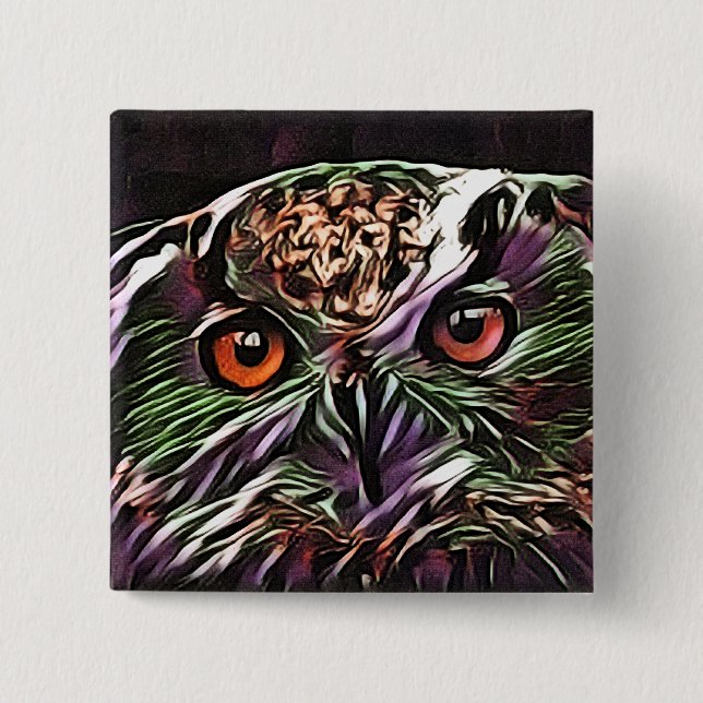 CUTE OWL   15 CM SQUARE BADGE (Front)