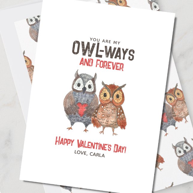 Cute Owl Always and Forever Valentine's Day Holiday Card (Creator Uploaded)