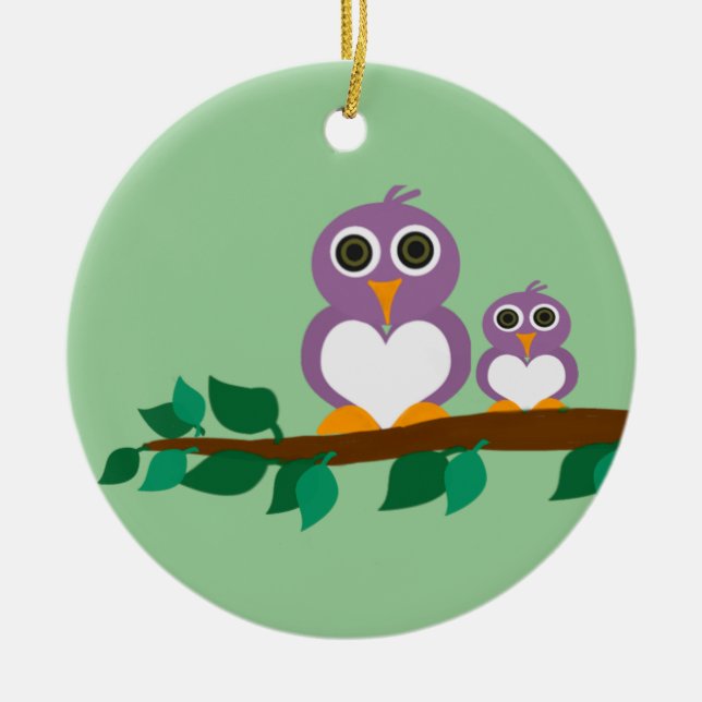 Cute owl and baby on tree ceramic tree decoration (Front)