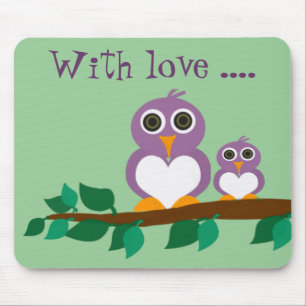 Cute owl and baby on tree mouse mat