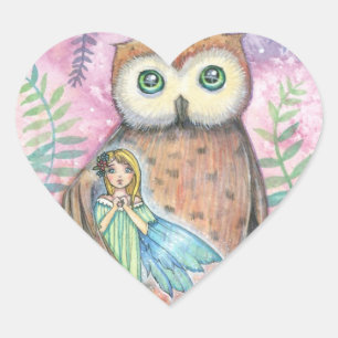 Cute Owl and Fairy Heart Stickers