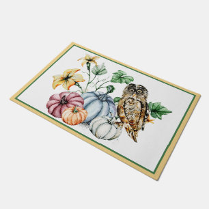 Cute Owl and fall pumpkins Doormat