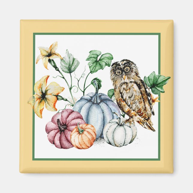 Cute Owl and fall pumpkins  Magnet (Front)