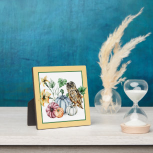 Cute Owl and fall pumpkins Plaque
