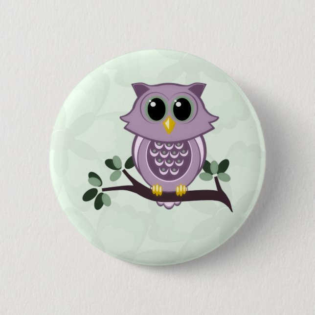 Cute Owl and Flowers Button (Front)