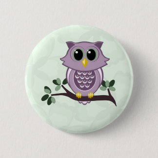 Cute Owl and Flowers Button