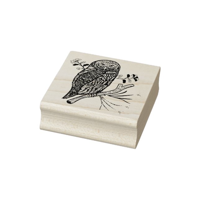 Cute owl and flowers rubber stamp (Stamp)