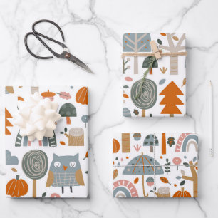 Cute Owl and forest Wrapping Paper Sheet