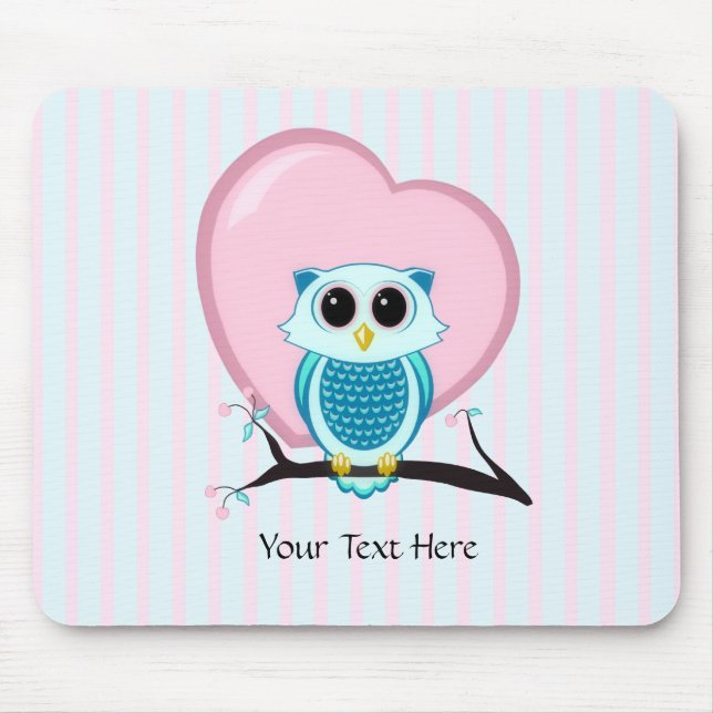 Cute Owl and Heart Template Mousepad (Front)