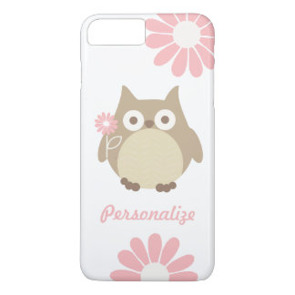 Cute Owl and Pink Flowers Personalised iPhone 8 Plus/7 Plus Case