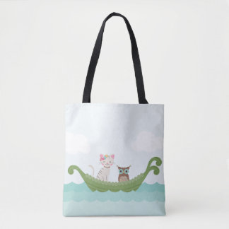Cute Owl and Pussycat in Boat Tote Bag