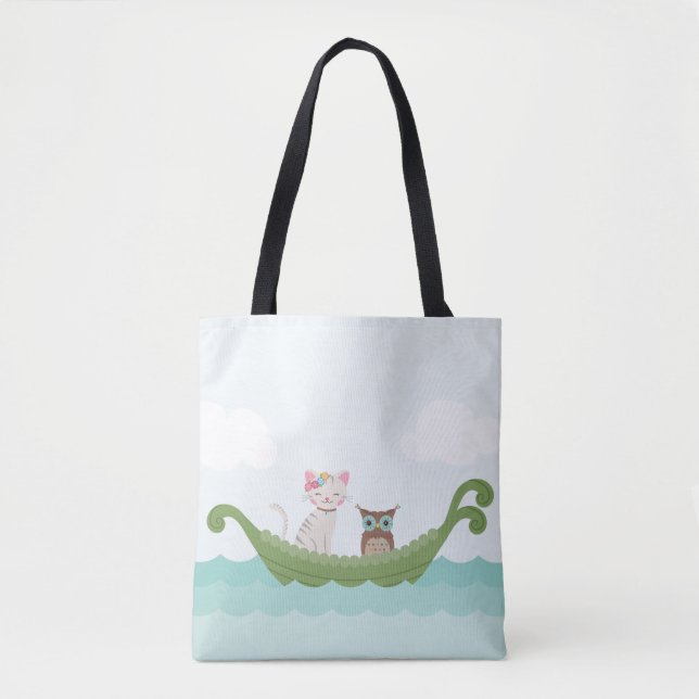 Cute Owl and Pussycat in Boat Tote Bag (Front)