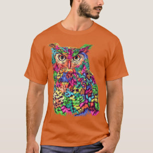 Cute Owl Art Colourful Splash Art Funny Owl Lover T-Shirt