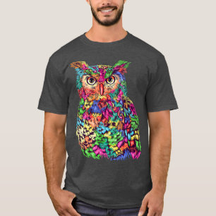 Cute Owl Art Colourful Splash Art Funny Owl Lover T-Shirt