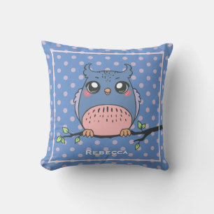 Cute Owl Art Dotty Personalised Girls Cushion