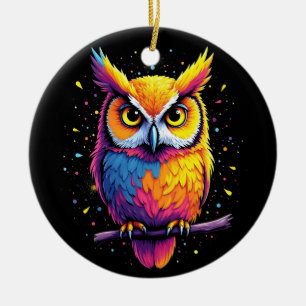 Cute Owl artwork Owl Nocturnal Bird Lover Ceramic Tree Decoration