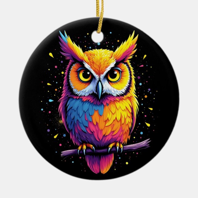 Cute Owl artwork Owl Nocturnal Bird Lover Ceramic Tree Decoration (Front)