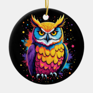 Cute Owl artwork Owl Nocturnal Bird Lover Ceramic Tree Decoration
