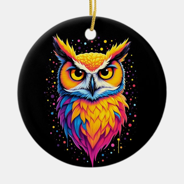 Cute Owl artwork Owl Nocturnal Bird Lover Ceramic Tree Decoration (Front)