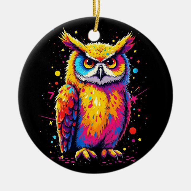 Cute Owl artwork Owl Nocturnal Bird Lover Ceramic Tree Decoration (Front)