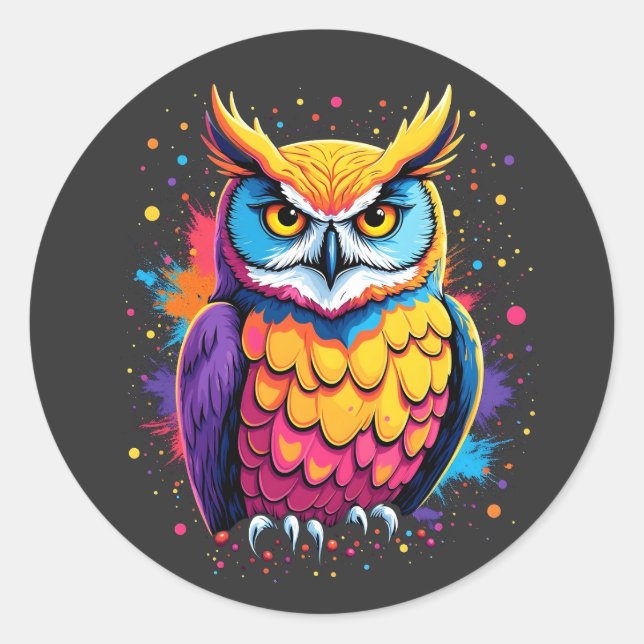 Cute Owl artwork Owl Nocturnal Bird Lover Classic Round Sticker (Front)