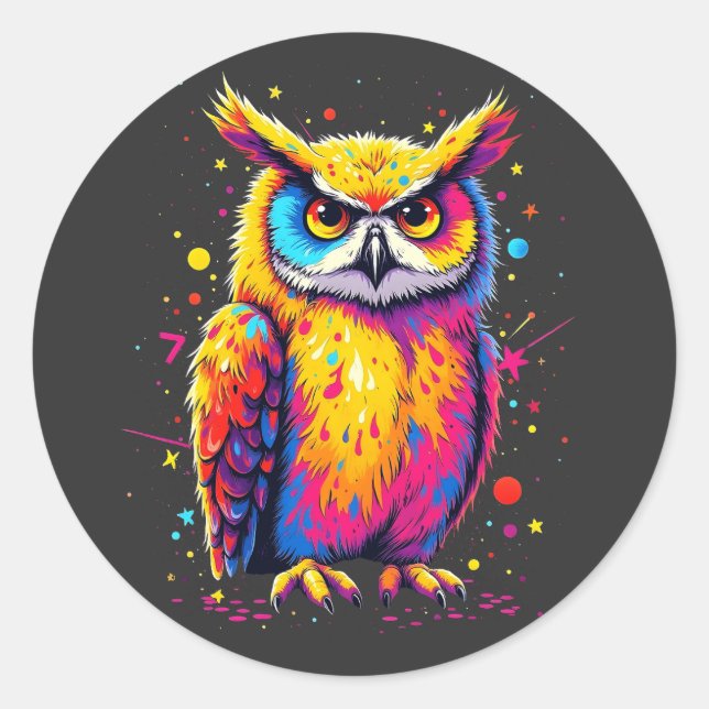 Cute Owl artwork Owl Nocturnal Bird Lover Classic Round Sticker (Front)