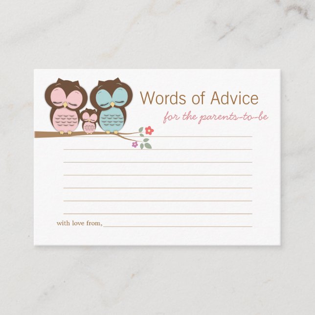 Cute Owl Baby Girl Advice Insert Enclosure (Front)