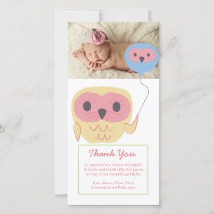 Cute Owl Baby Girl Thank You Photo Template
