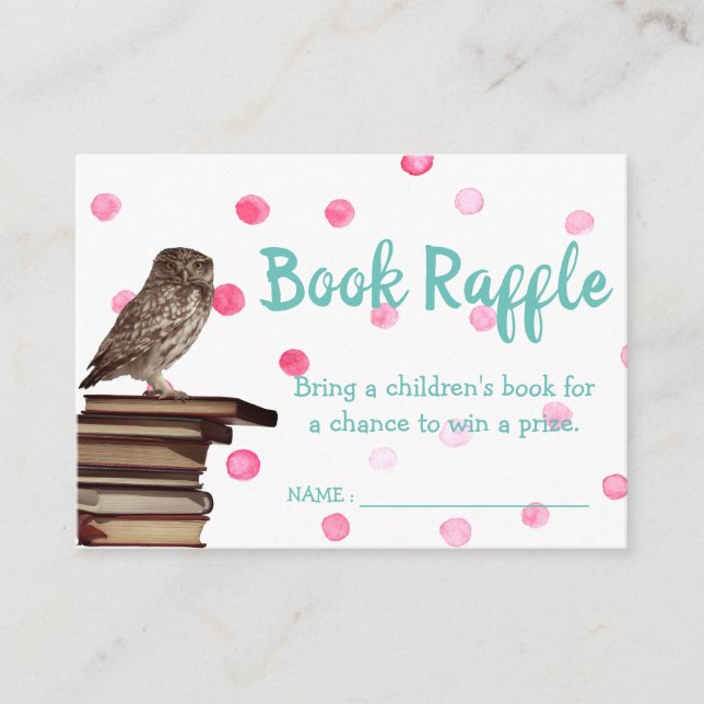 Cute Owl Baby Shower Book Raffle Tickets Enclosure Card (Front)