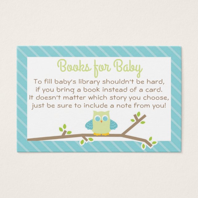 Cute Owl Baby Shower Book Request Card blue green (Front)