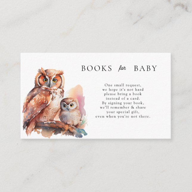 Cute Owl Baby Shower Books for Baby Enclosure Card (Front)