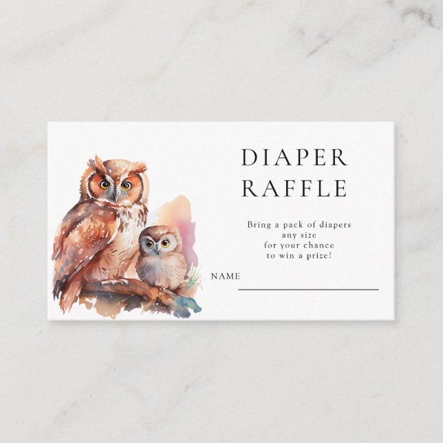 Cute Owl Baby Shower Diaper Raffle  Enclosure Card (Front)