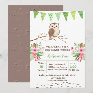 Cute Owl Baby Shower Gender Neutral Invitation