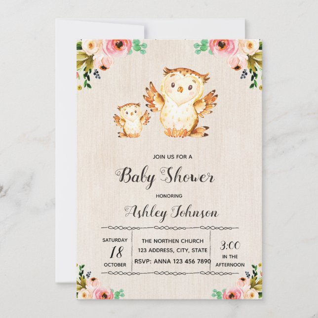 Cute owl baby shower invitation (Front)