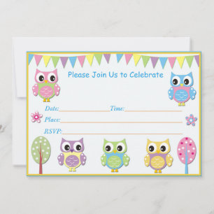 Cute Owl Baby Shower Invitation Pink & Purple