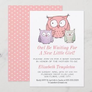 Cute Owl Baby Shower It's a Girl Pink Invitation