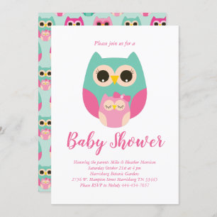 Cute Owl Baby Shower Pink Bird Girl Invitation