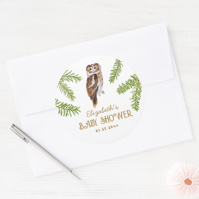 Cute Owl Baby Shower Thank You Classic Round Sticker (Envelope)