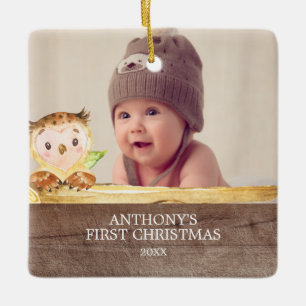 Cute Owl Baby's 1St Photo Christmas Ornament