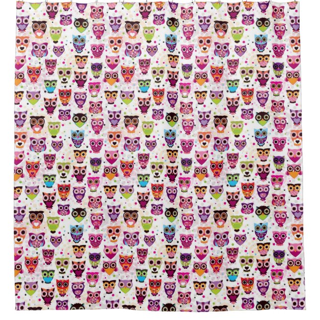 Cute owl background pattern for kids shower curtain (Front)