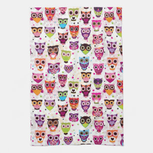 Cute owl background pattern for kids tea towel