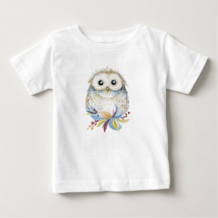 Cute Owl beige and blue watercolor Baby T-Shirt