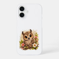 Cute Owl Big Eyes iPhone 16 Case Floral