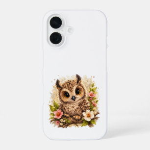 Cute Owl Big Eyes iPhone 16 Case Floral