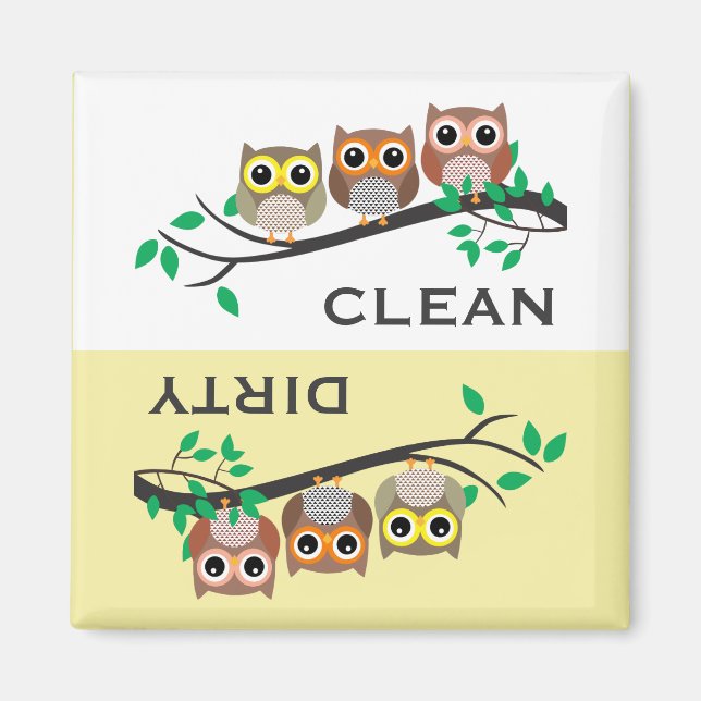Cute Owl Bird Animal Nature Clean Dirty Dishwasher Magnet (Front)