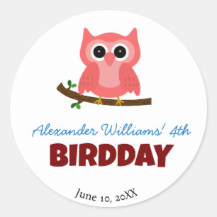 Cute Owl Bird Illustration Kid's Birthday Party Classic Round Sticker